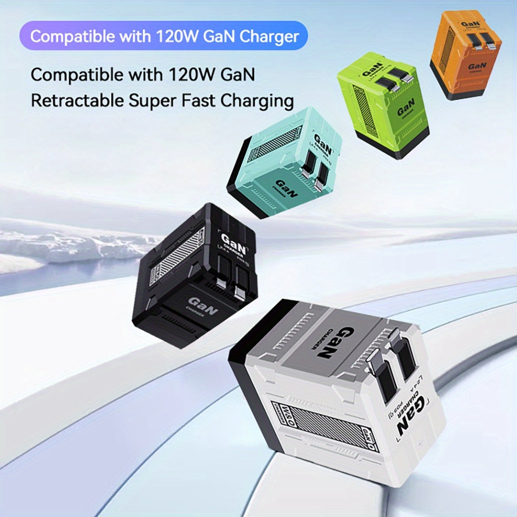 66W 3-in-1 Fast Charger with USB Type-C – Portable Universal Adapter with Retractable US Plug