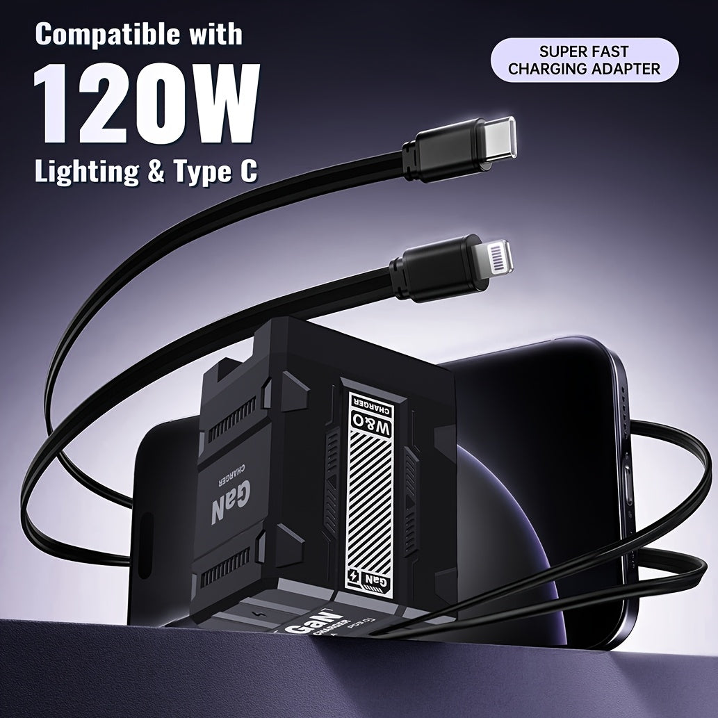 66W 3-in-1 Fast Charger with USB Type-C – Portable Universal Adapter with Retractable US Plug