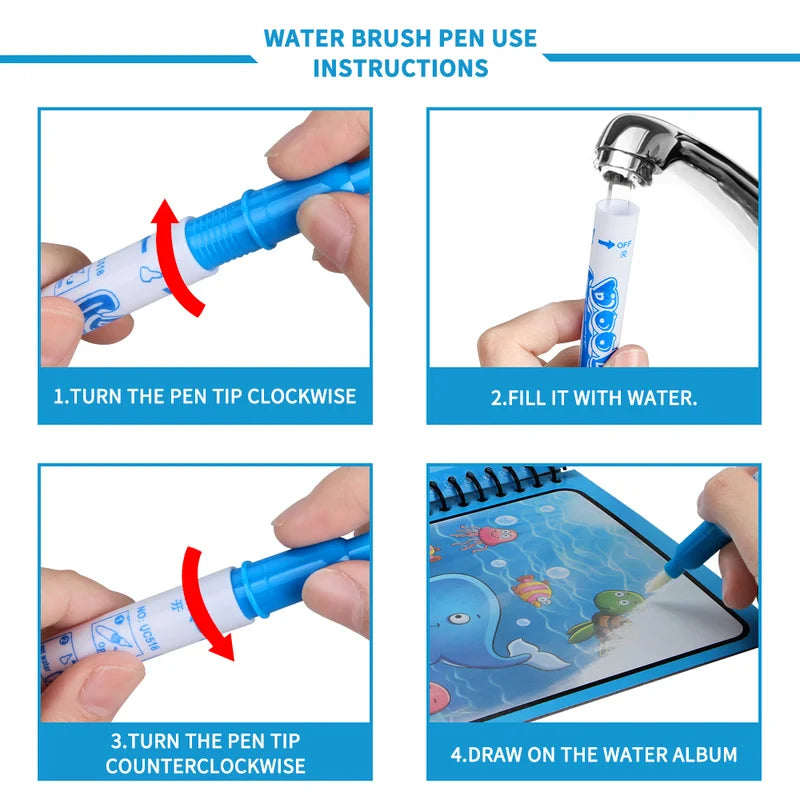 Magical Water Drawing Book for Kids – Reusable Mess-Free Coloring Activity with Water Pen
