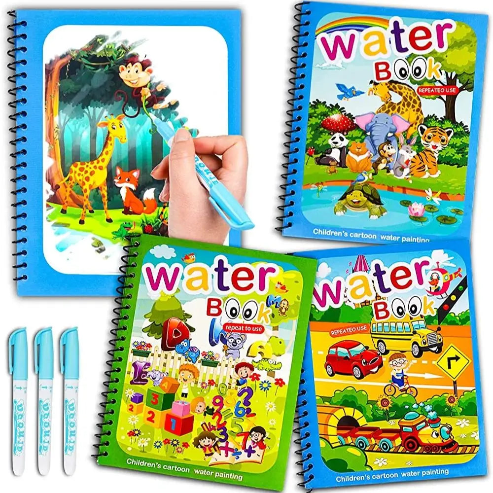 Magical Water Drawing Book for Kids – Reusable Mess-Free Coloring Activity with Water Pen