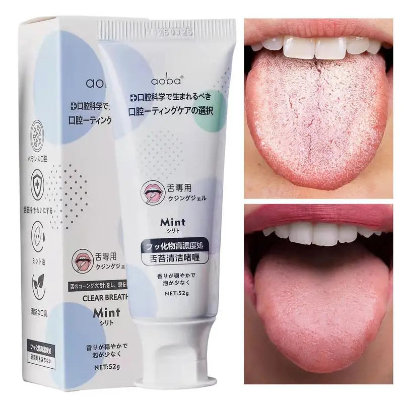 Tongue Cleaning Gel with Two-in-One Scraper Brush – Fresh Breath & Oral Hygiene Care (Mint or Peach)