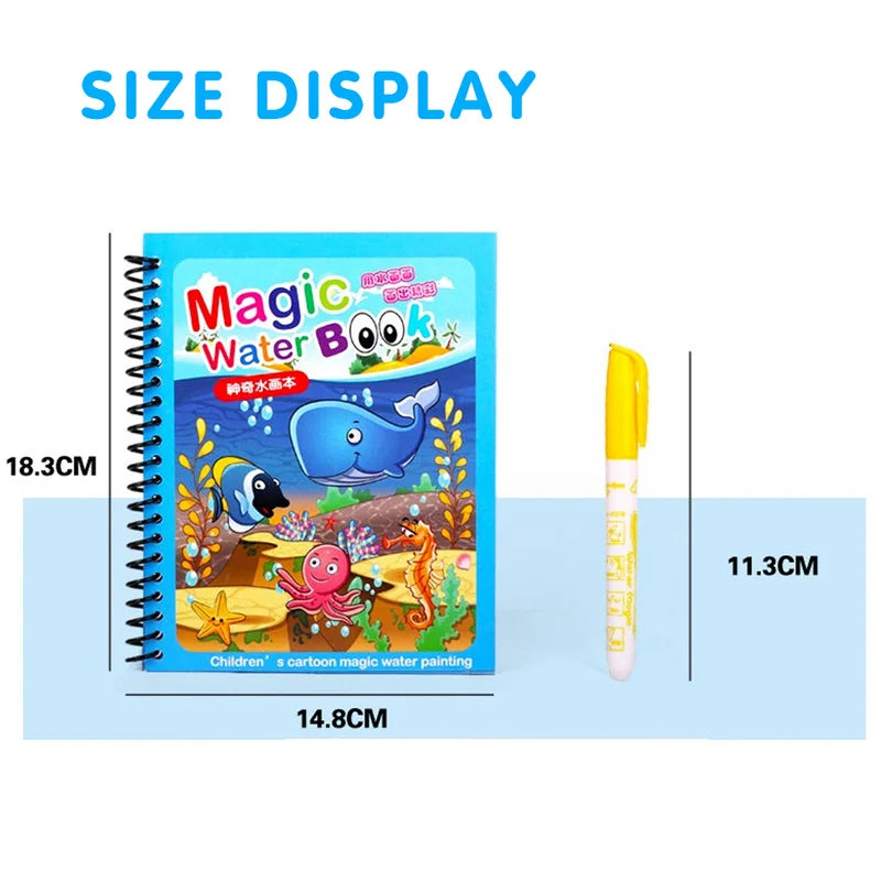 Magical Water Drawing Book for Kids – Reusable Mess-Free Coloring Activity with Water Pen