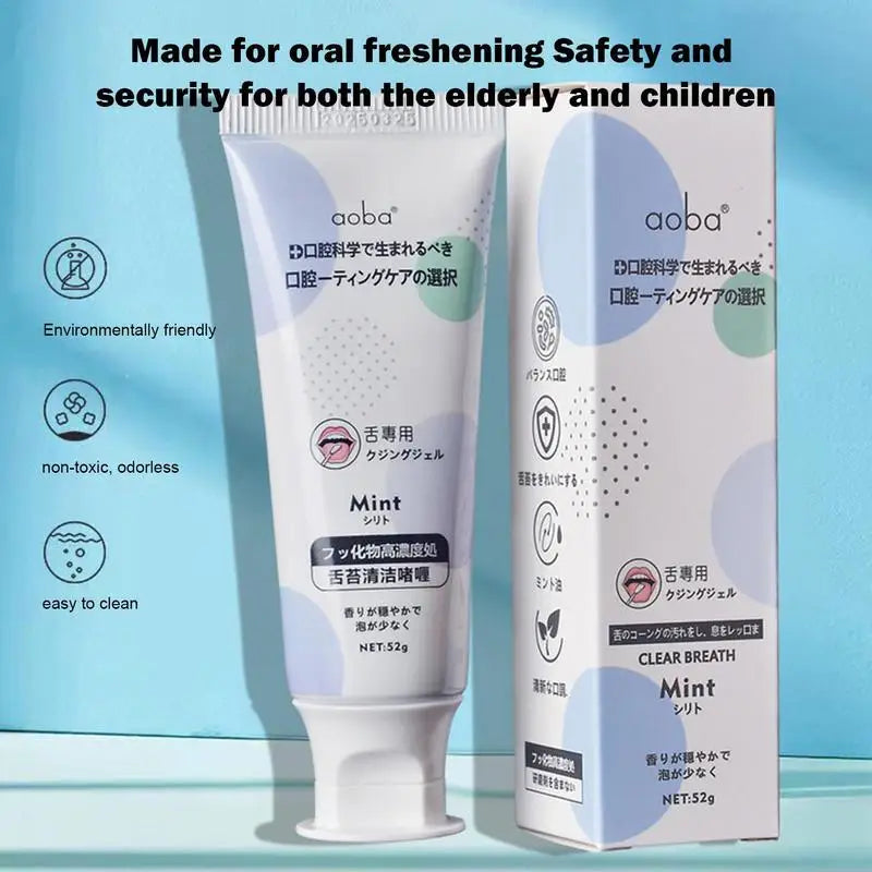 Tongue Cleaning Gel with Two-in-One Scraper Brush – Fresh Breath & Oral Hygiene Care (Mint or Peach)