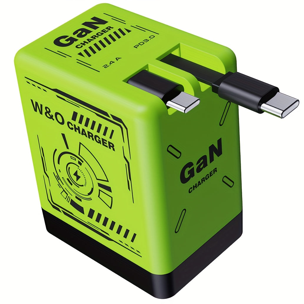 66W 3-in-1 Fast Charger with USB Type-C – Portable Universal Adapter with Retractable US Plug