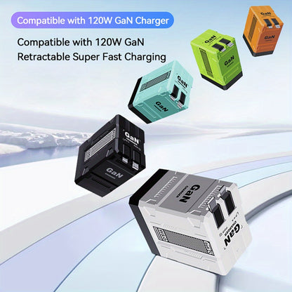 66W 3-in-1 Fast Charger with USB Type-C – Portable Universal Adapter with Retractable US Plug