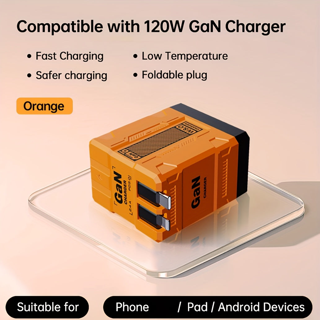 66W 3-in-1 Fast Charger with USB Type-C – Portable Universal Adapter with Retractable US Plug