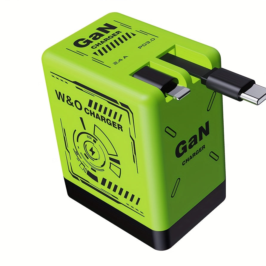 66W 3-in-1 Fast Charger with USB Type-C – Portable Universal Adapter with Retractable US Plug