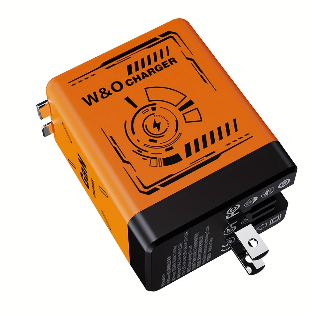 66W 3-in-1 Fast Charger with USB Type-C – Portable Universal Adapter with Retractable US Plug