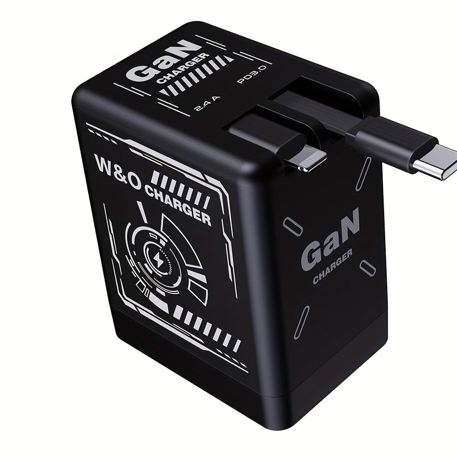 66W 3-in-1 Fast Charger with USB Type-C – Portable Universal Adapter with Retractable US Plug