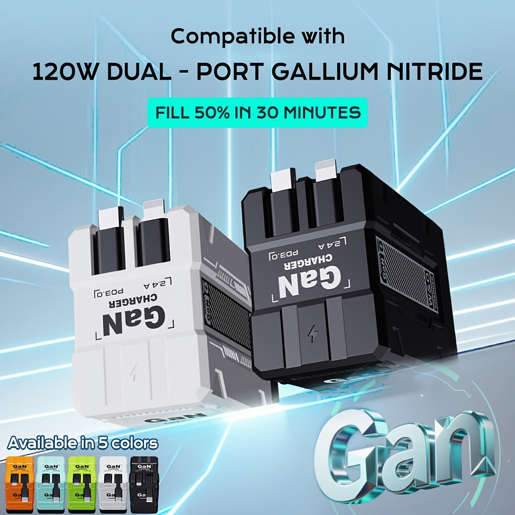 66W 3-in-1 Fast Charger with USB Type-C – Portable Universal Adapter with Retractable US Plug