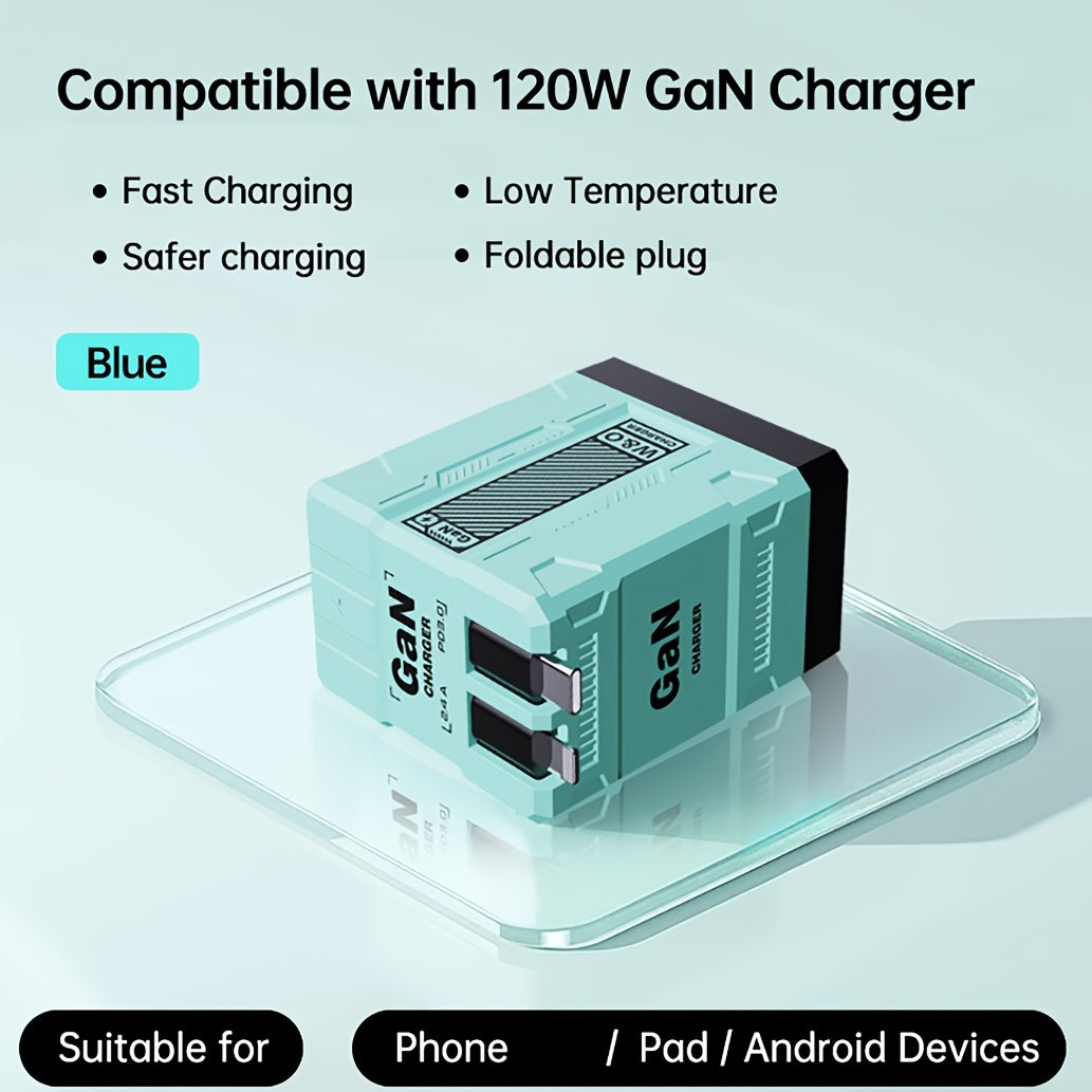 66W 3-in-1 Fast Charger with USB Type-C – Portable Universal Adapter with Retractable US Plug