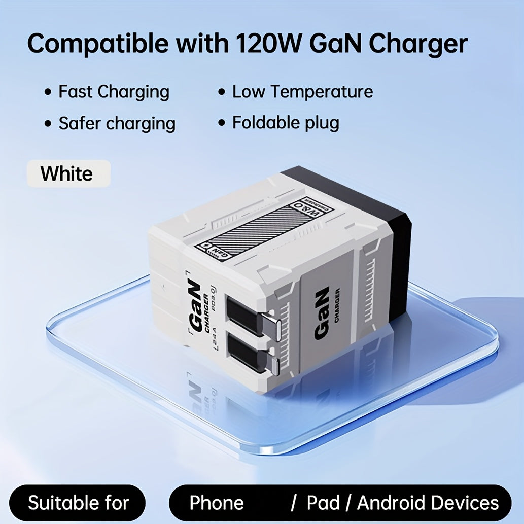 66W 3-in-1 Fast Charger with USB Type-C – Portable Universal Adapter with Retractable US Plug