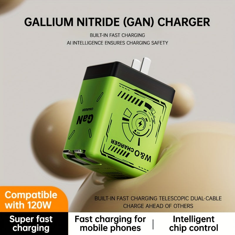 66W 3-in-1 Fast Charger with USB Type-C – Portable Universal Adapter with Retractable US Plug