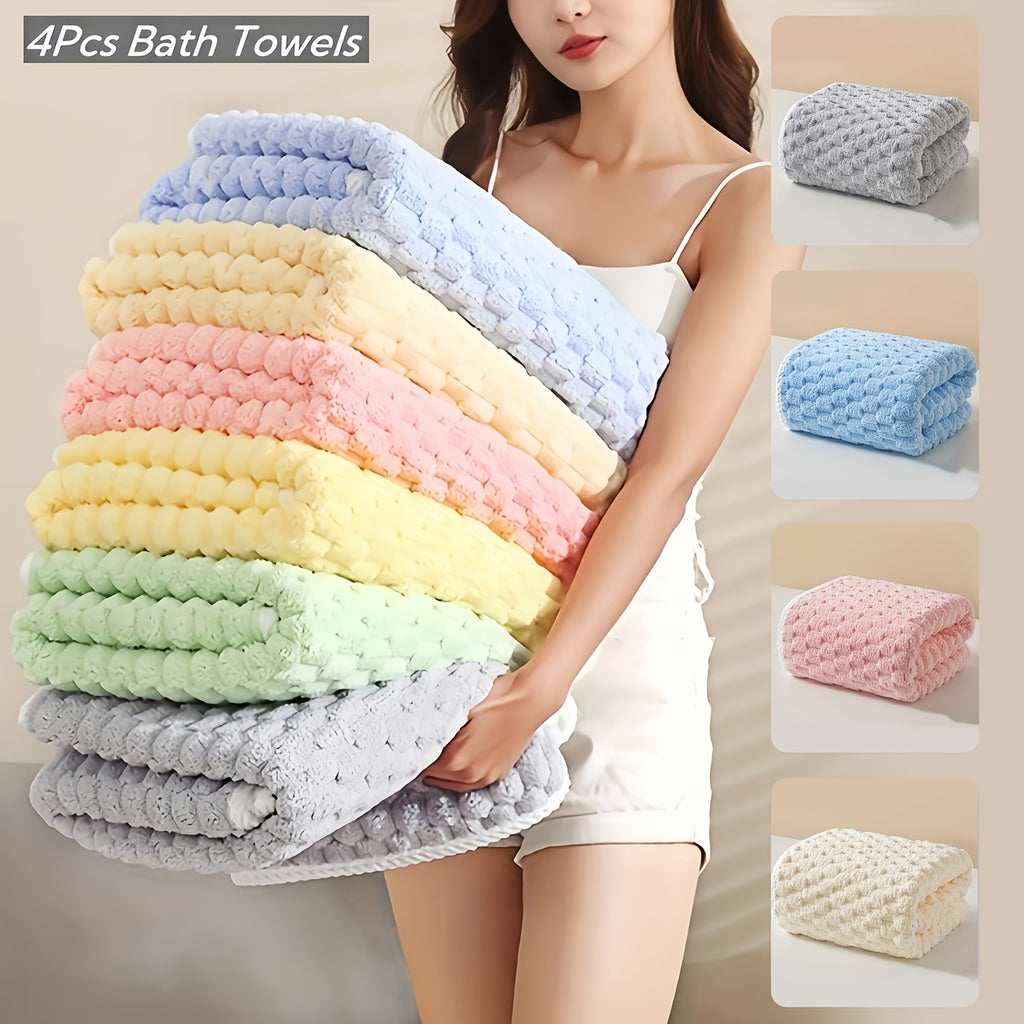 4-Pack Waffle Weave Microfiber Bath Towels – Quick-Dry, Soft & Absorbent Bathroom Towels
