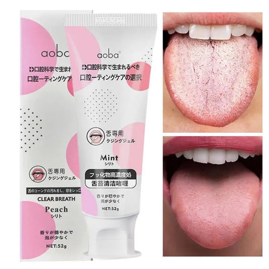 Tongue Cleaning Gel with Two-in-One Scraper Brush – Fresh Breath & Oral Hygiene Care (Mint or Peach)