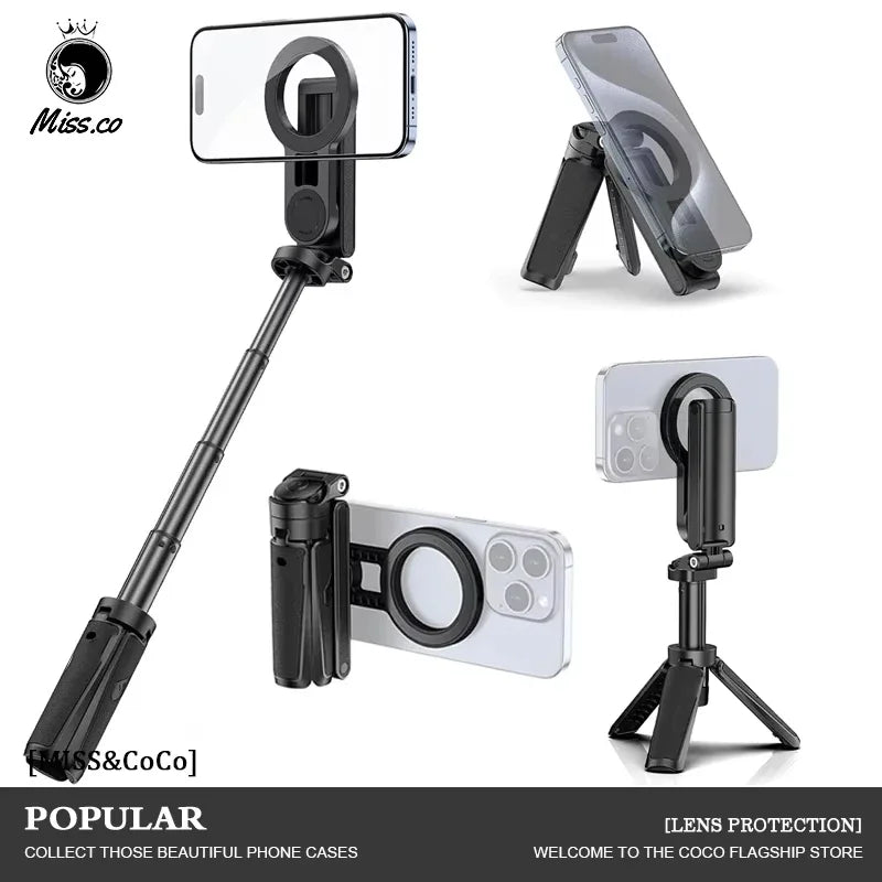 Magnetic Selfie Stick Tripod with Remote for iPhone & Android