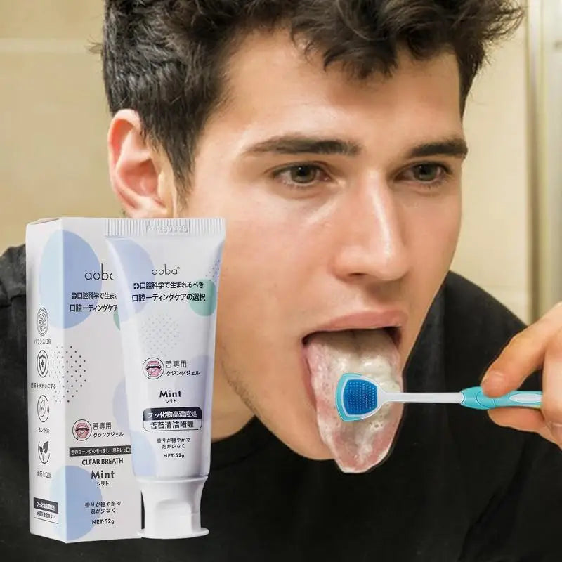 Tongue Cleaning Gel with Two-in-One Scraper Brush – Fresh Breath & Oral Hygiene Care (Mint or Peach)