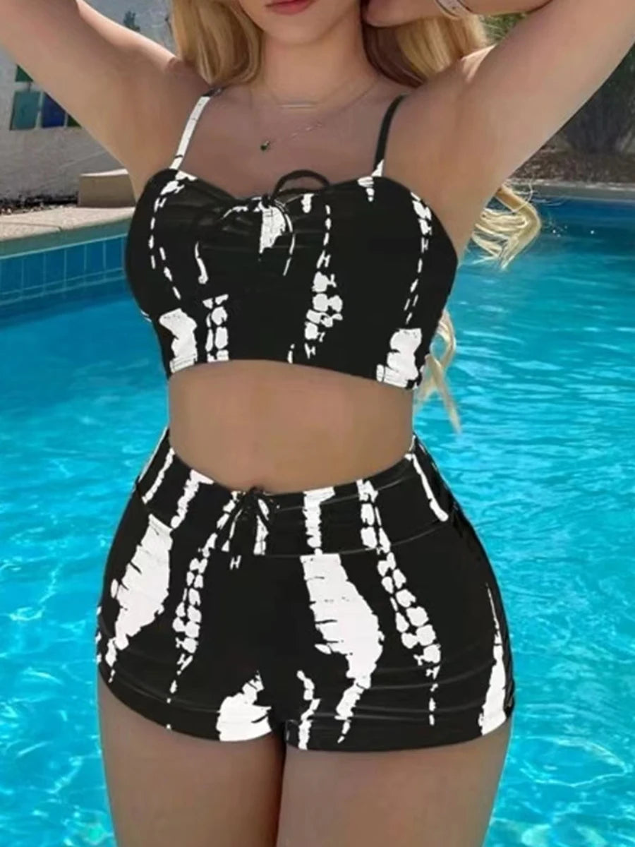 Women’s High Waist Bikini Set – Drawstring Front Swimwear