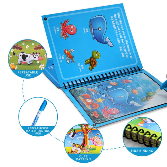 Magical Water Drawing Book for Kids – Reusable Mess-Free Coloring Activity with Water Pen