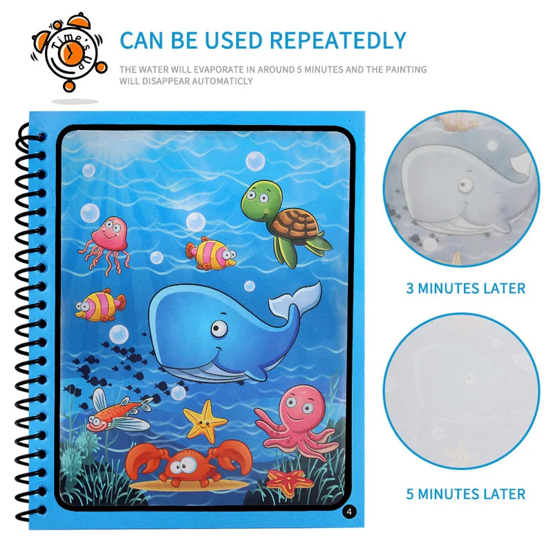 Magical Water Drawing Book for Kids – Reusable Mess-Free Coloring Activity with Water Pen