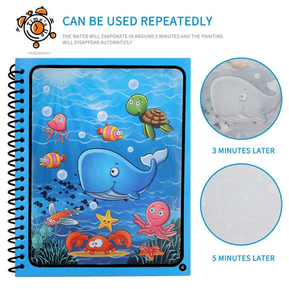 Magical Water Drawing Book for Kids – Reusable Mess-Free Coloring Activity with Water Pen