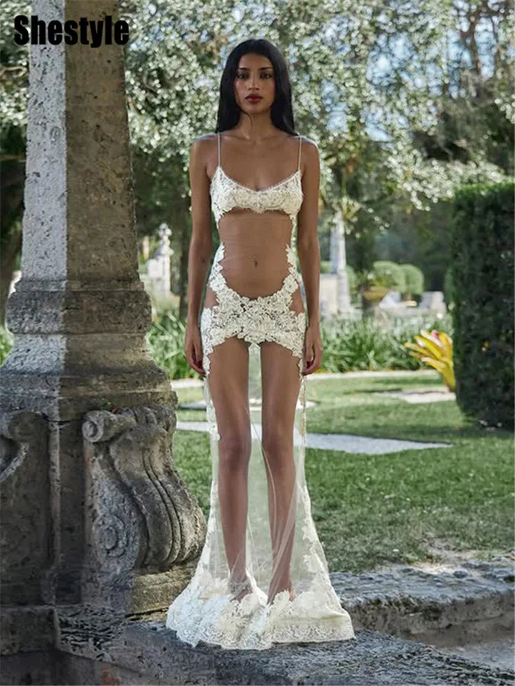 Shestyle Lace Mini Dress – Floral Embroidery Sheer Clubwear