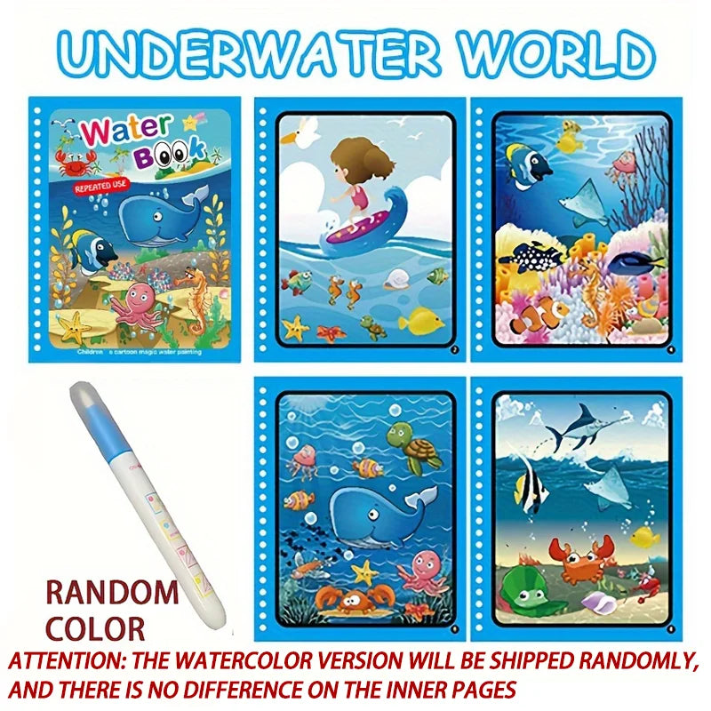Magical Water Drawing Book for Kids – Reusable Mess-Free Coloring Activity with Water Pen