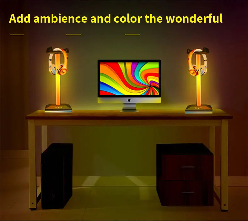 USB LED Lights Gaming Headset Stand RGBIC Lights Gaming Headset Stand Decoration Gaming For Gaming Room Accessories New