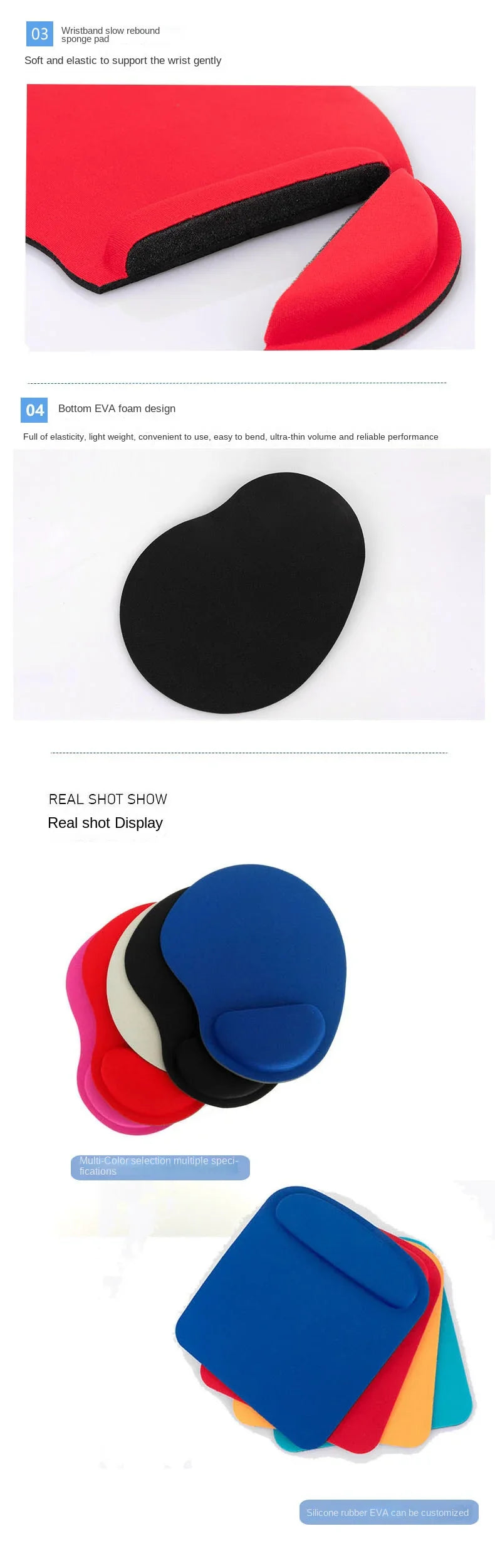 EVA Foam Wrist Mouse Pad Simple Solid Color Comfortable Thick Sponge Mouse Gaming Pc Keyboard Desk Mat 210X230MM