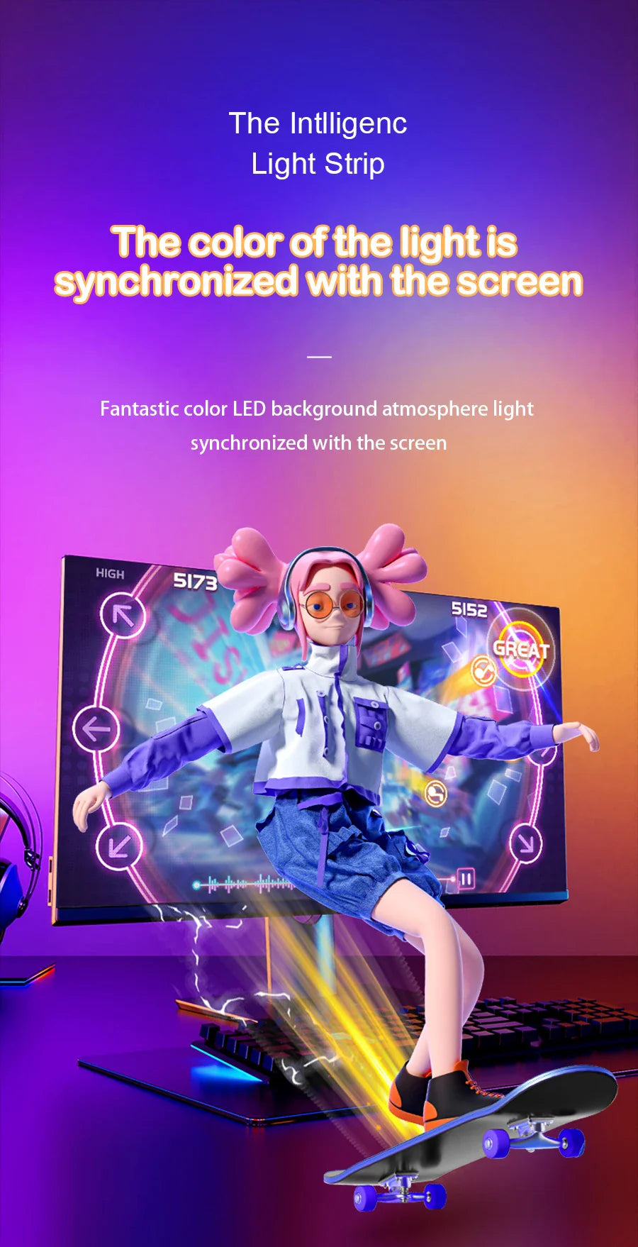 Smart Gaming LED Strip Lights Computer Sync Light Strip Monitor RGB Screen LED Backlight For Gaming Room Atmosphere Decor