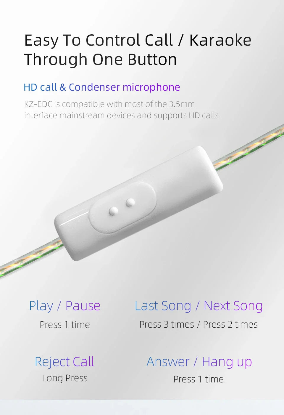 KZ EDC HiFi Earphones with Microphone Noise Cancelling In-ear Wired Headphones Sports Music Gaming Monitor Earbuds Headset