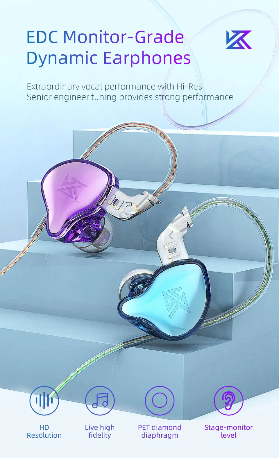 KZ EDC HiFi Earphones with Microphone Noise Cancelling In-ear Wired Headphones Sports Music Gaming Monitor Earbuds Headset