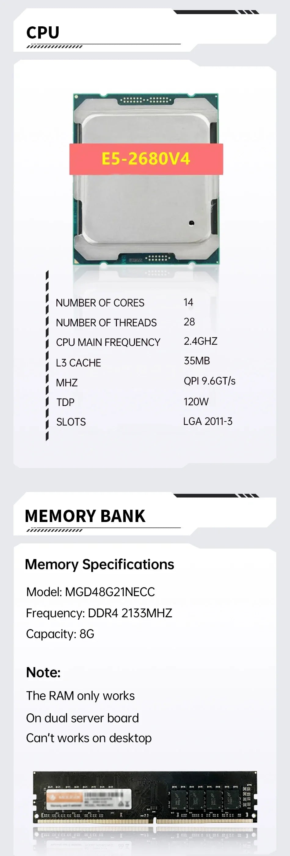 MOUGOL X99 Gaming Motherboard Kit with Intel Xeon E5 2680 V4 & DDR4 8Gx2 2133MHz Dual Channel ECC RAM M.2 NVME for Desktop PC