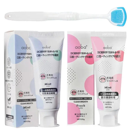 Tongue Cleaning Gel with Two-in-One Scraper Brush – Fresh Breath & Oral Hygiene Care (Mint or Peach)