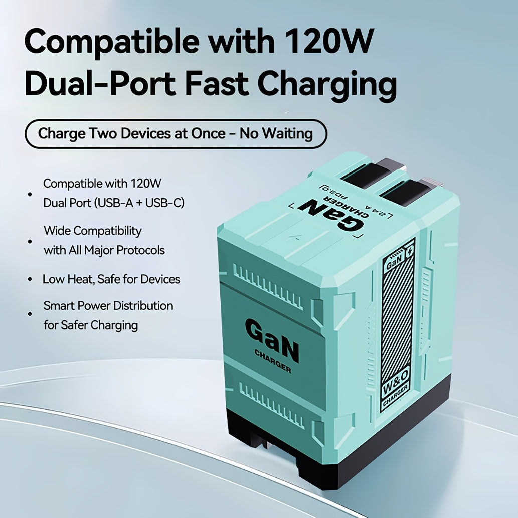 66W 3-in-1 Fast Charger with USB Type-C – Portable Universal Adapter with Retractable US Plug