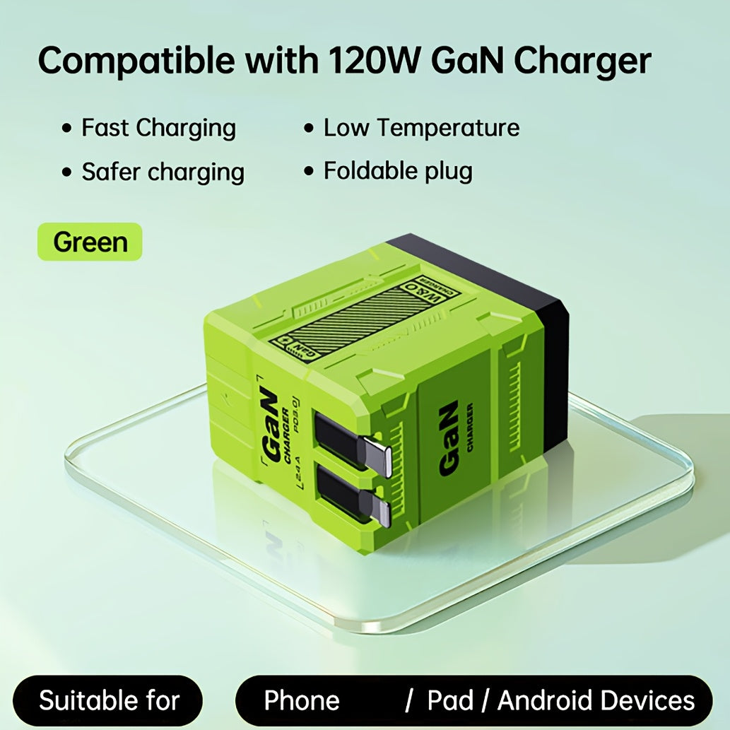 66W 3-in-1 Fast Charger with USB Type-C – Portable Universal Adapter with Retractable US Plug
