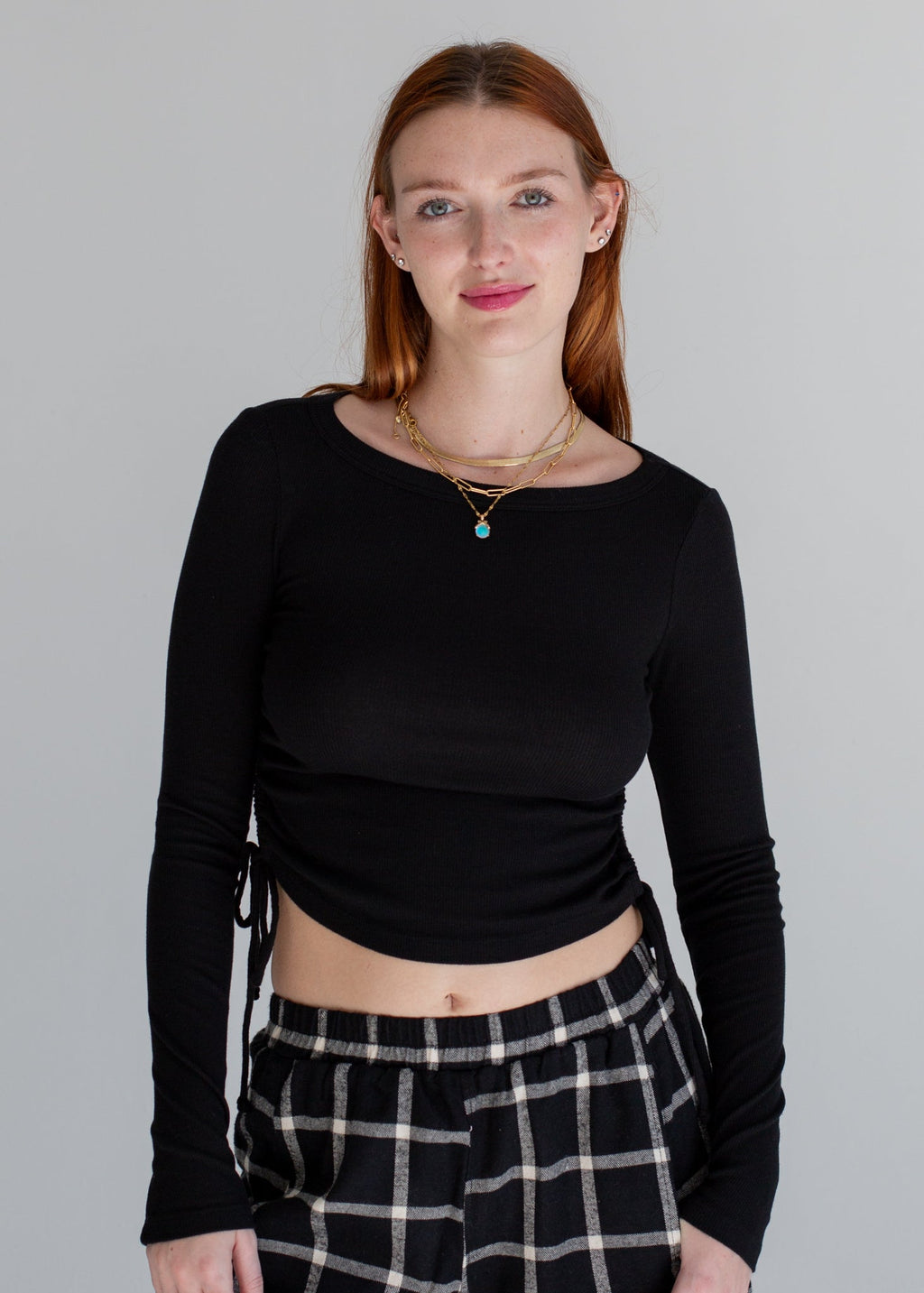 Ruched Ribbed Crop Long Sleeve