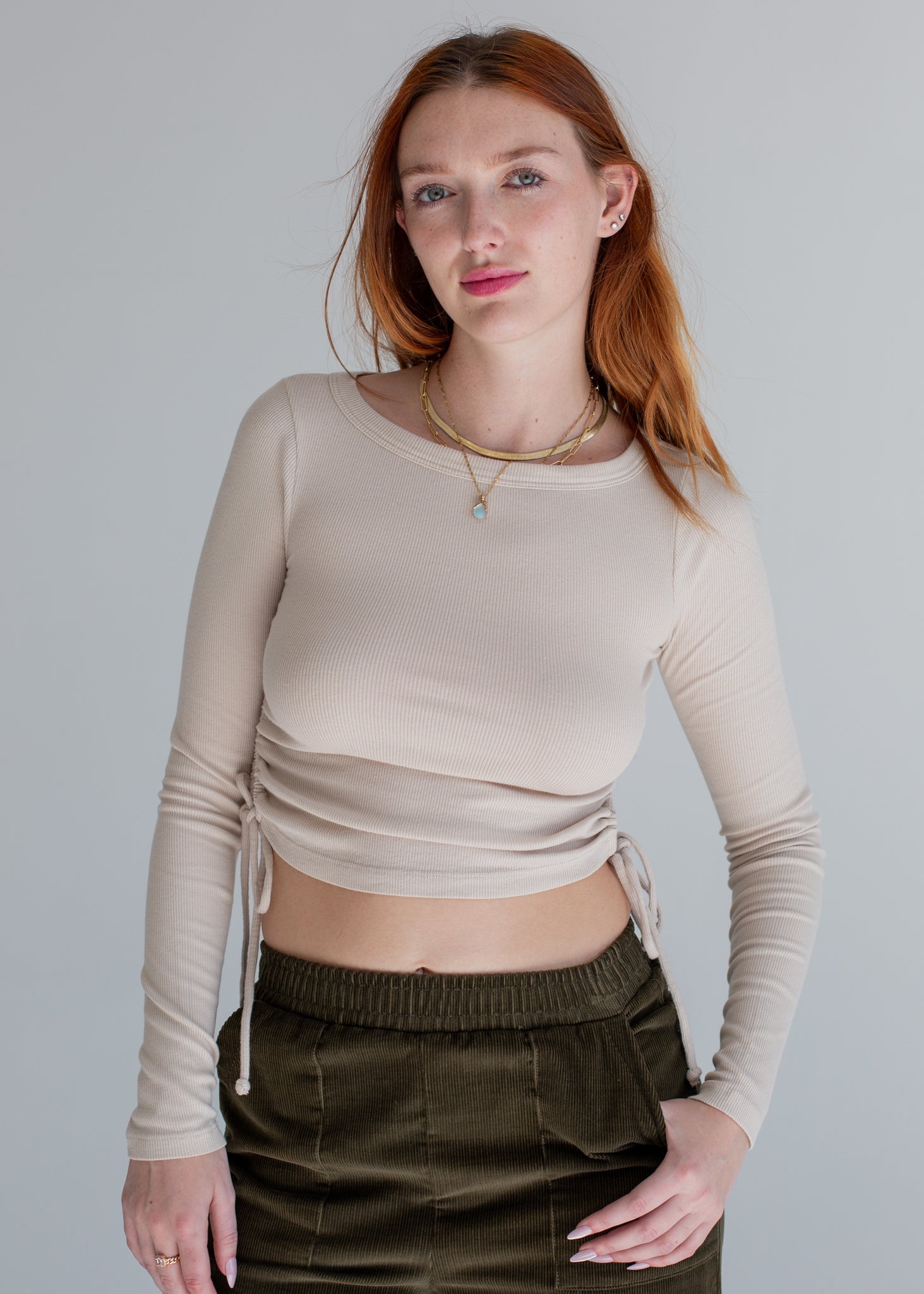 Ruched Ribbed Crop Long Sleeve