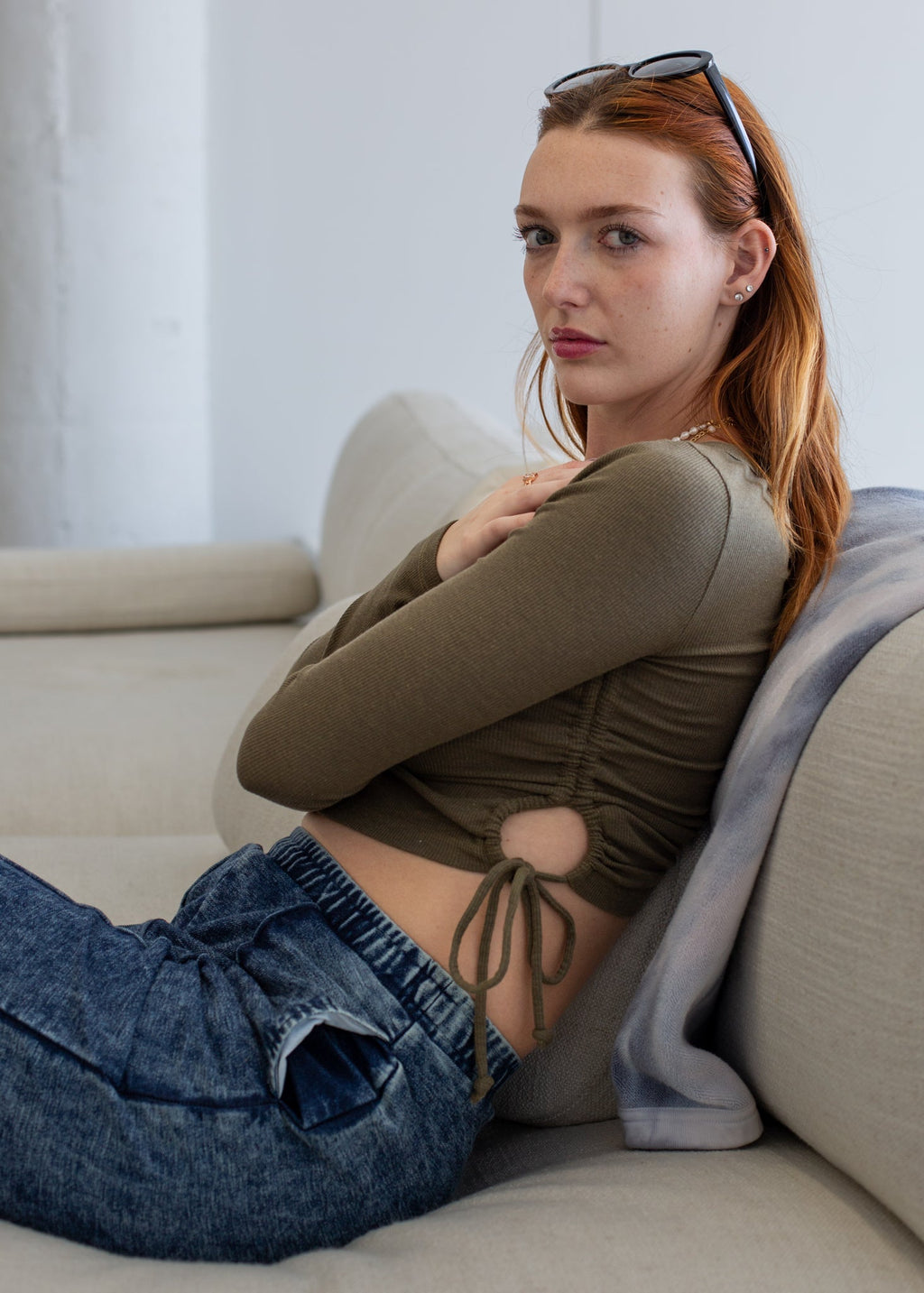 Ruched Ribbed Crop Long Sleeve